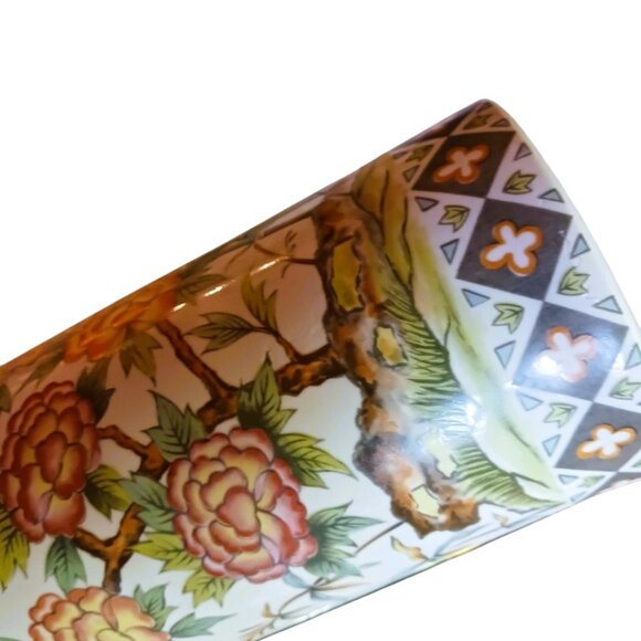 Vintage Floral 10" Gold Trimmed Vase Beautiful Flowers Foliage - Picture 8 of 8